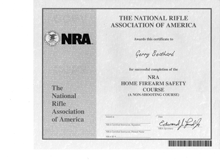 NRA Home Firearm Safety Certificate