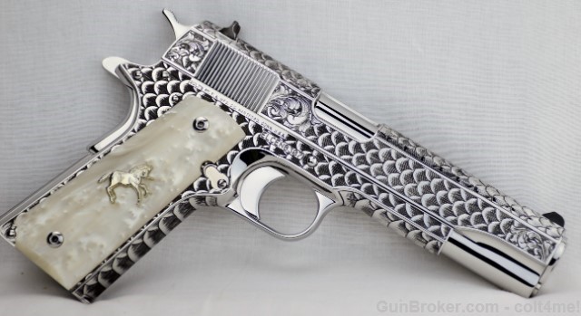 Right Side of Hand Engraved Colt 1911 Custom